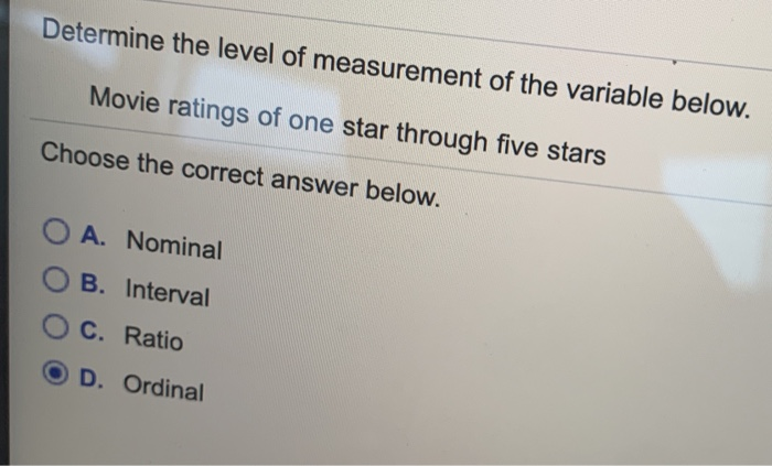 Solved Determine The Level Of Measurement Of The Variable | Chegg.com