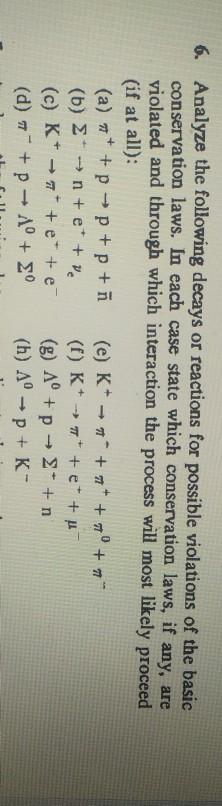 Solved 6 Analyze The Following Decays Or Reactions For P Chegg Com