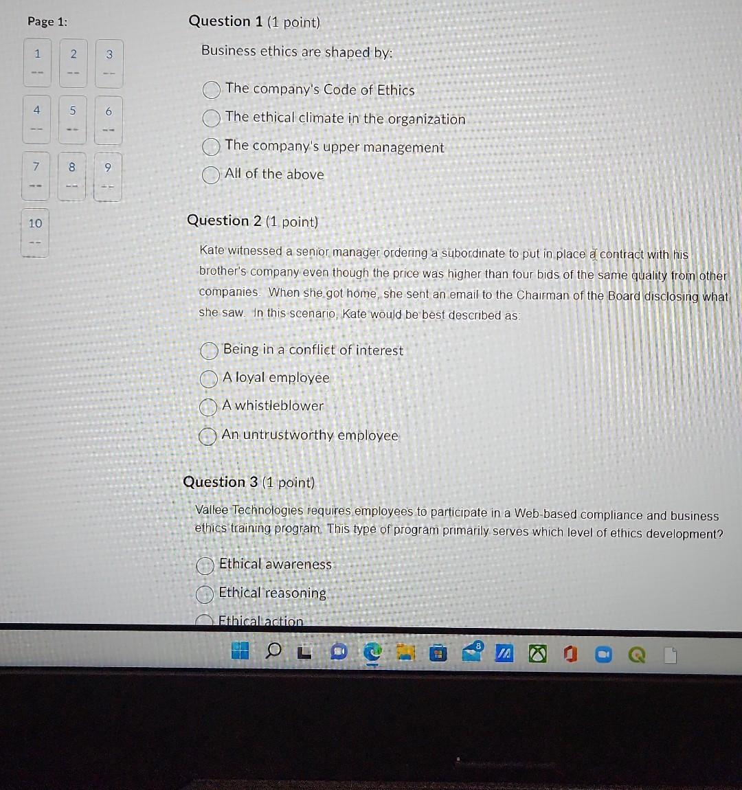 Solved Question 1 ( 1 Point) Business Ethics Are Shaped By: | Chegg.com