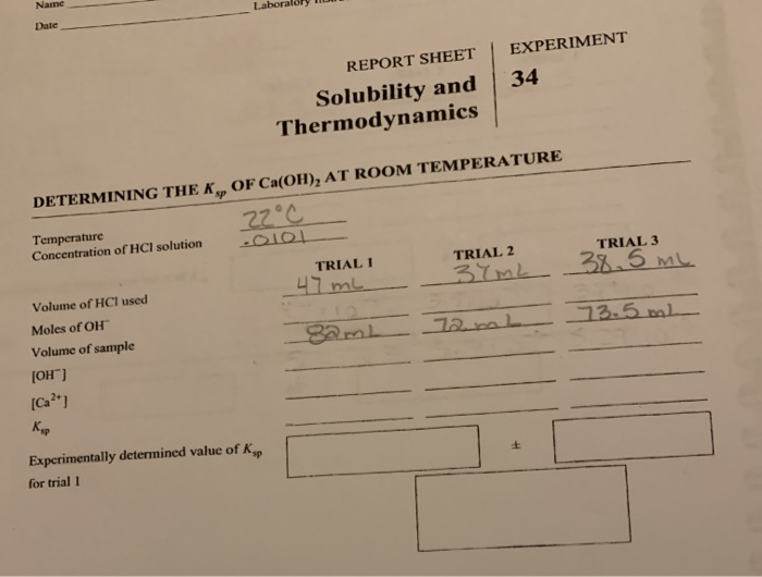 Name Laboratory Date Experiment 34 Report Sheet Chegg 