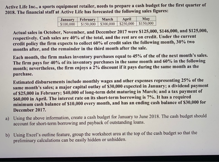 Solved Active Life Inc., a sports equipment retailer, needs