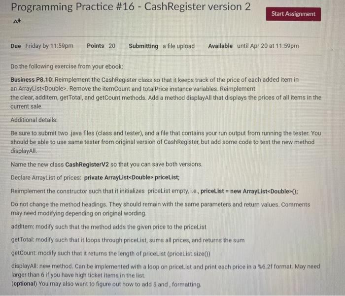 Solved Programming Practice #16 - Cash Register version 2 | Chegg.com