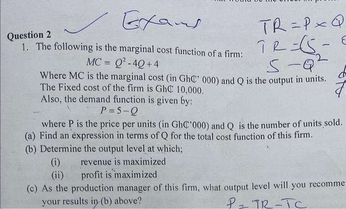 Solved 1. The following is the marginal cost function of a | Chegg.com