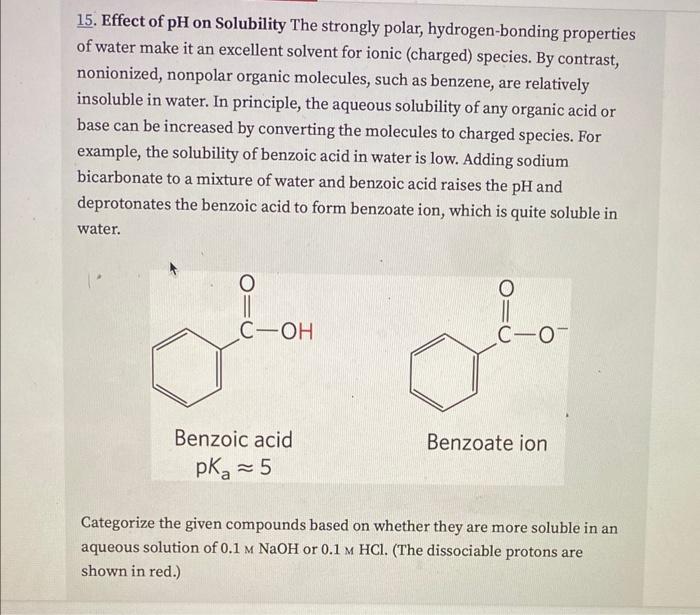 Solved 15 Effect Of Ph On Solubility The Strongly Polar