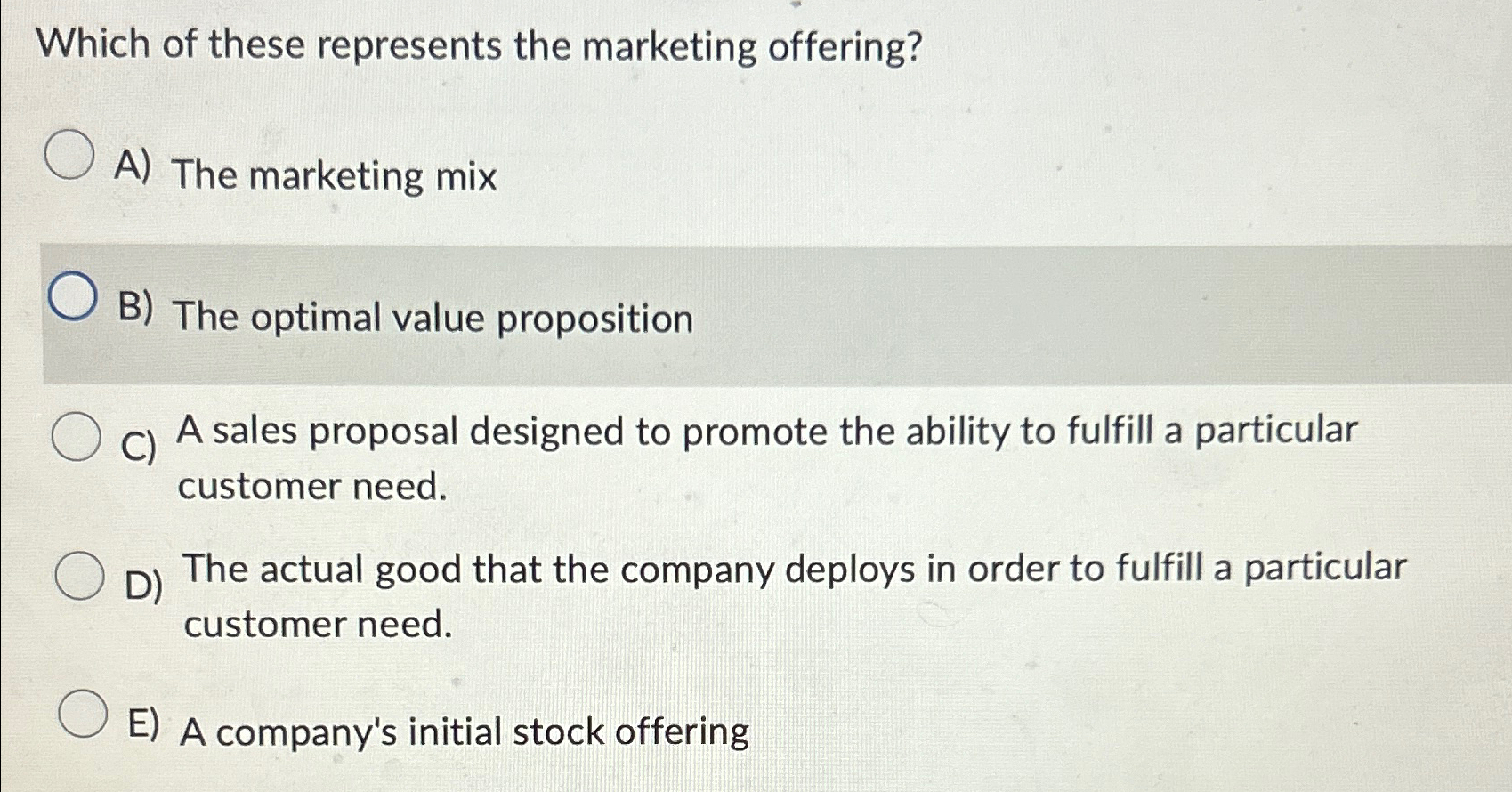 Solved Which of these represents the marketing offering A Chegg com