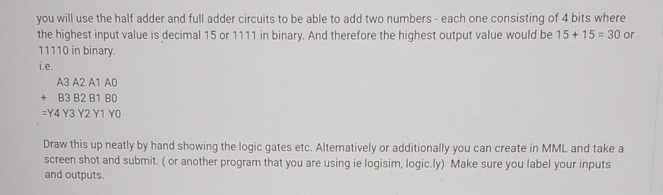Solved you will use the half adder and full adder circuits | Chegg.com