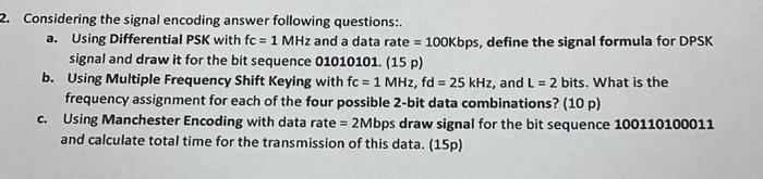 Solved Considering the signal encoding answer following | Chegg.com