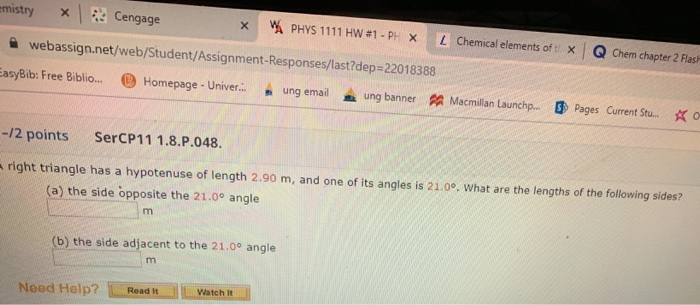 Solved Emistry X Cengage X Phys 1111 Hw 1 P X L Chem