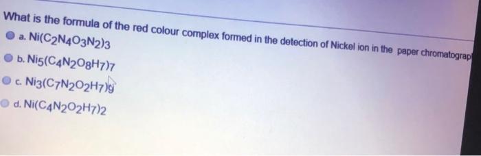 Solved What is the formula of the red colour complex formed | Chegg.com