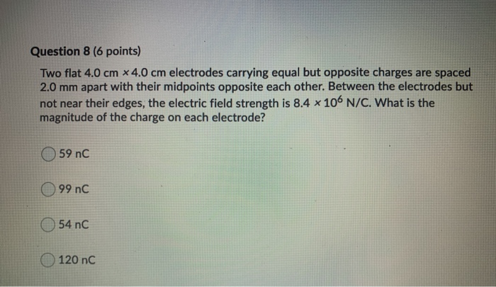 Solved Question 8 (6 points) Two flat 4.0 cm x 4.0 cm | Chegg.com