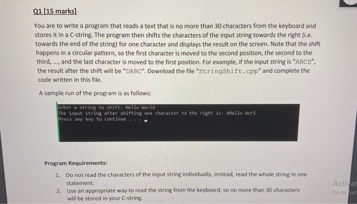 Solved Q1 [15 marks] You are to write a program that reads a | Chegg.com