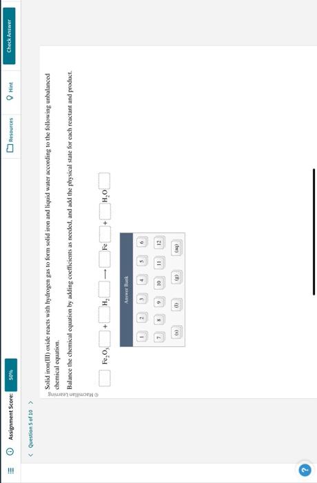 Solved Solid iron(III) oxide reacts with hydrogen gas to | Chegg.com