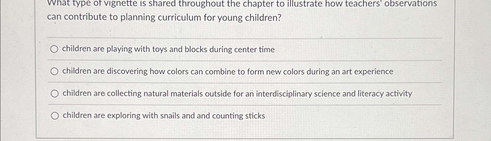 Solved What type of vignette is shared throughout the | Chegg.com