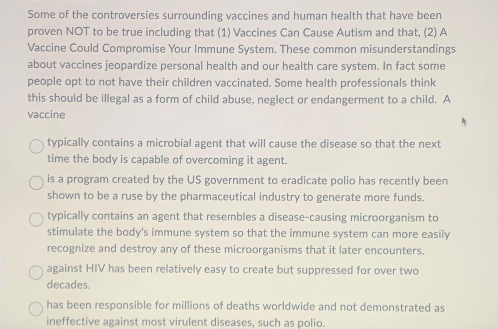 Solved Some of the controversies surrounding vaccines and | Chegg.com