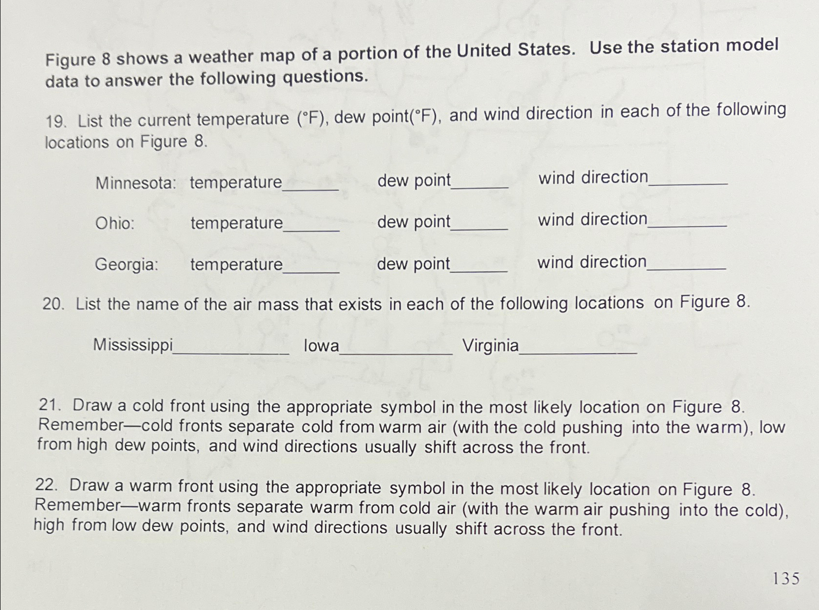 Solved Figure 8 ﻿shows a weather map of a portion of the | Chegg.com