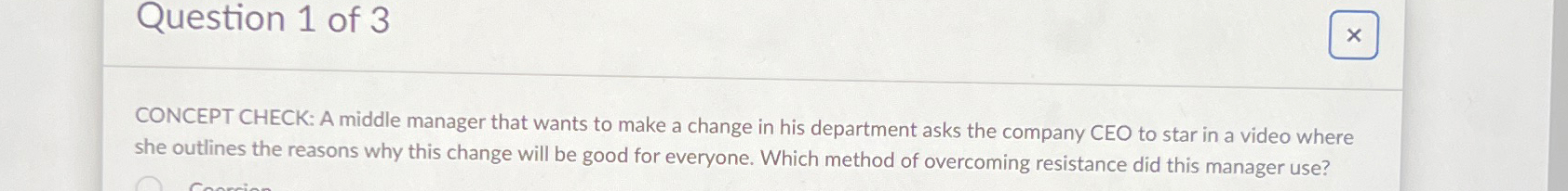 Solved Question 1 ﻿of 3CONCEPT CHECK: A middle manager that | Chegg.com