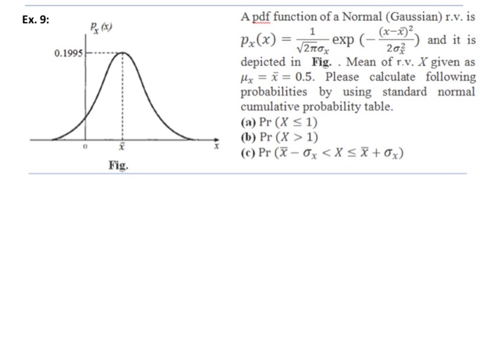 Solved Ex. 9: 1 0.1995 A pdf function of a Normal (Gaussian) | Chegg.com