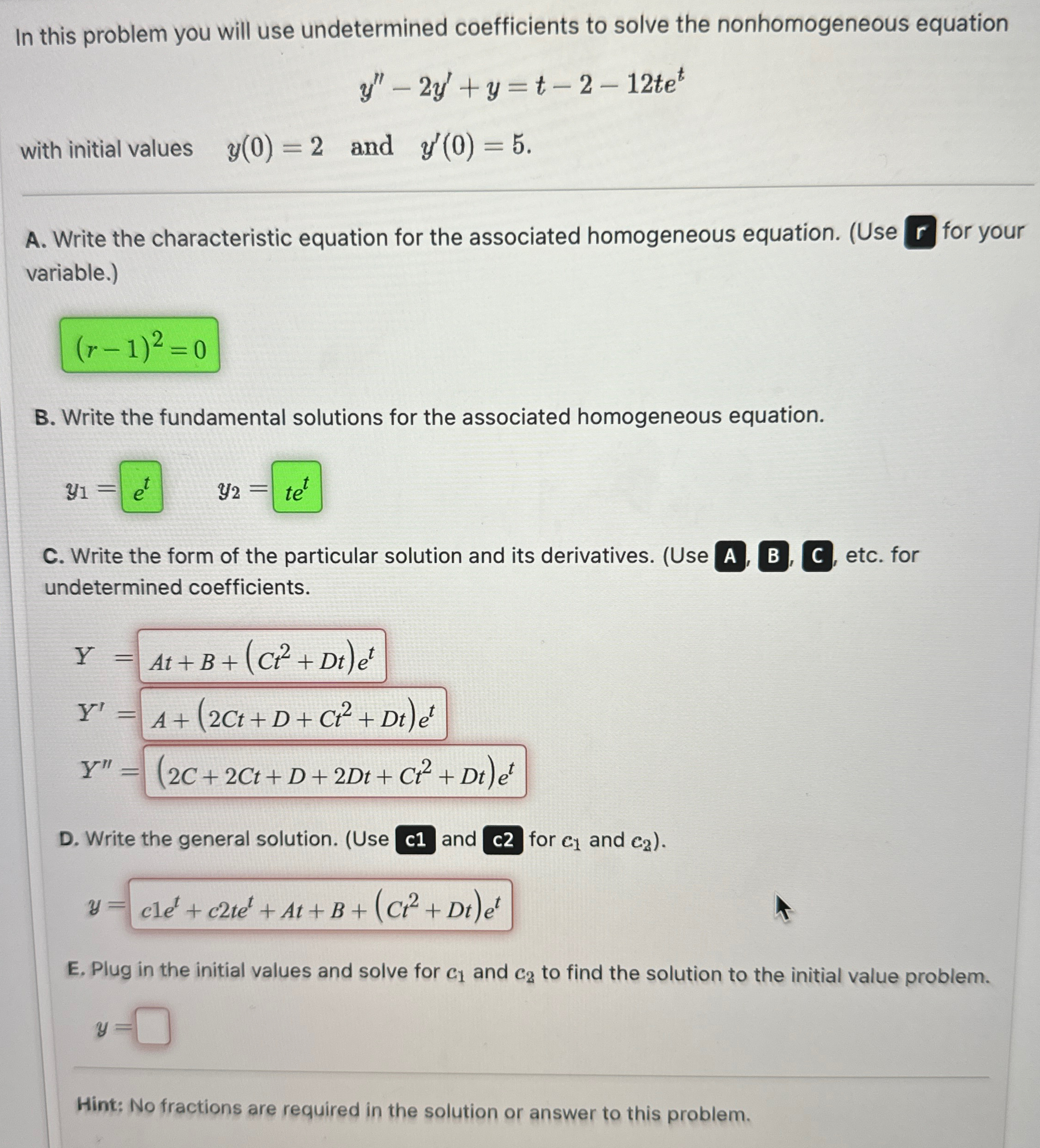 Solved In this problem you will use undetermined | Chegg.com