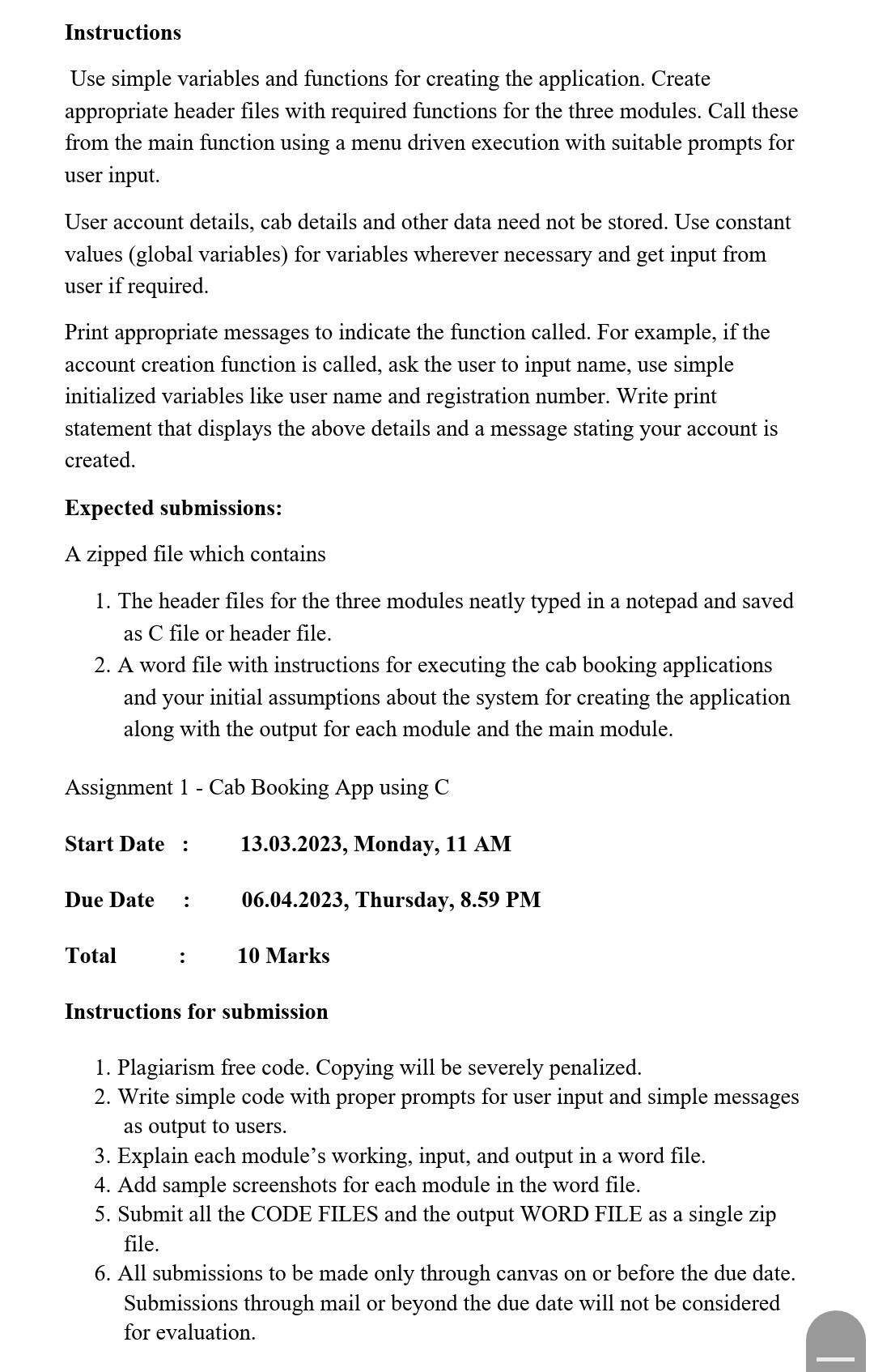 Solved Create an application in C for simple Cab/Vehicle | Chegg.com