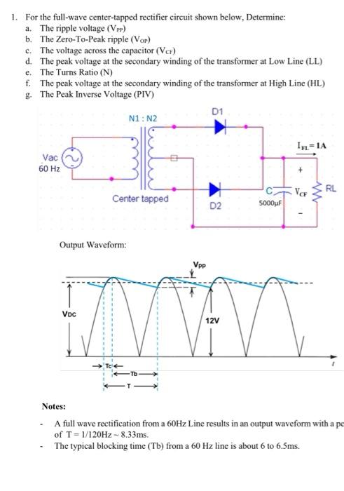 Solved 1 For The Full Wave Center Tapped Rectifier Circu Chegg Com