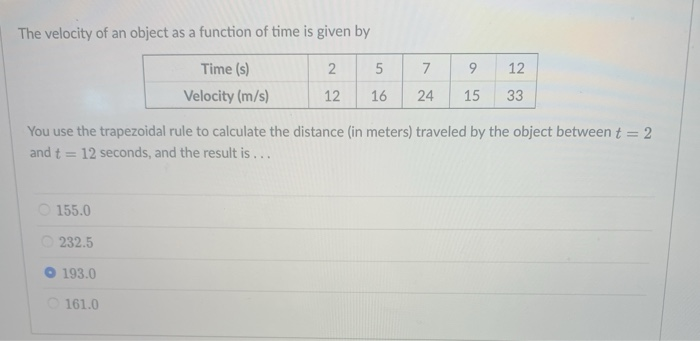 Solved The velocity of an object as a function of time is | Chegg.com