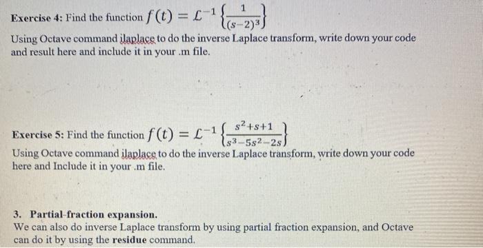 Procedure: 1. Laplace Transform Octave and MATLAB can | Chegg.com