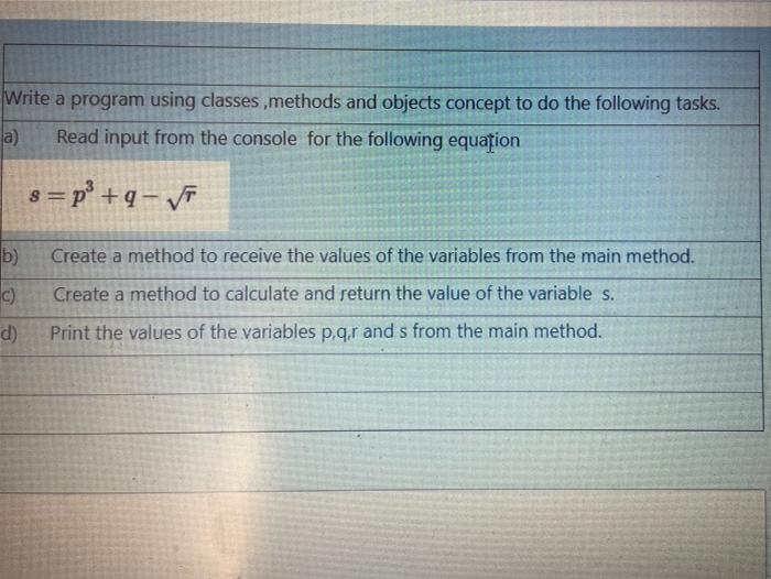 Solved Write a program using classes, methods and objects | Chegg.com