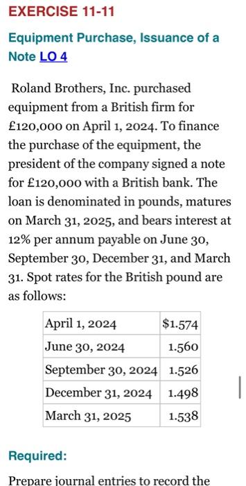 Solved Note LO4 Roland Brothers, Inc. purchased equipment | Chegg.com