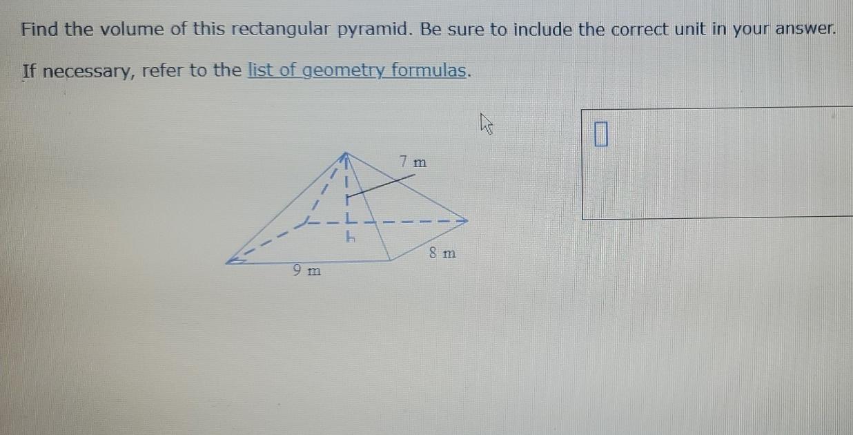 Solved Find the volume of this rectangular pyramid. Be sure | Chegg.com