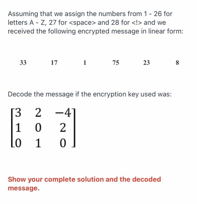 Solved Assuming that we assign the numbers from 1 - 26 for | Chegg.com