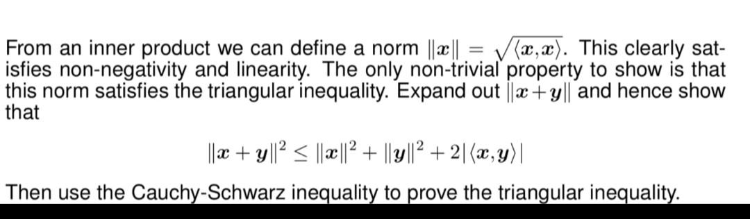 Solved From an inner product we can define a norm || 0 ||| = | Chegg.com