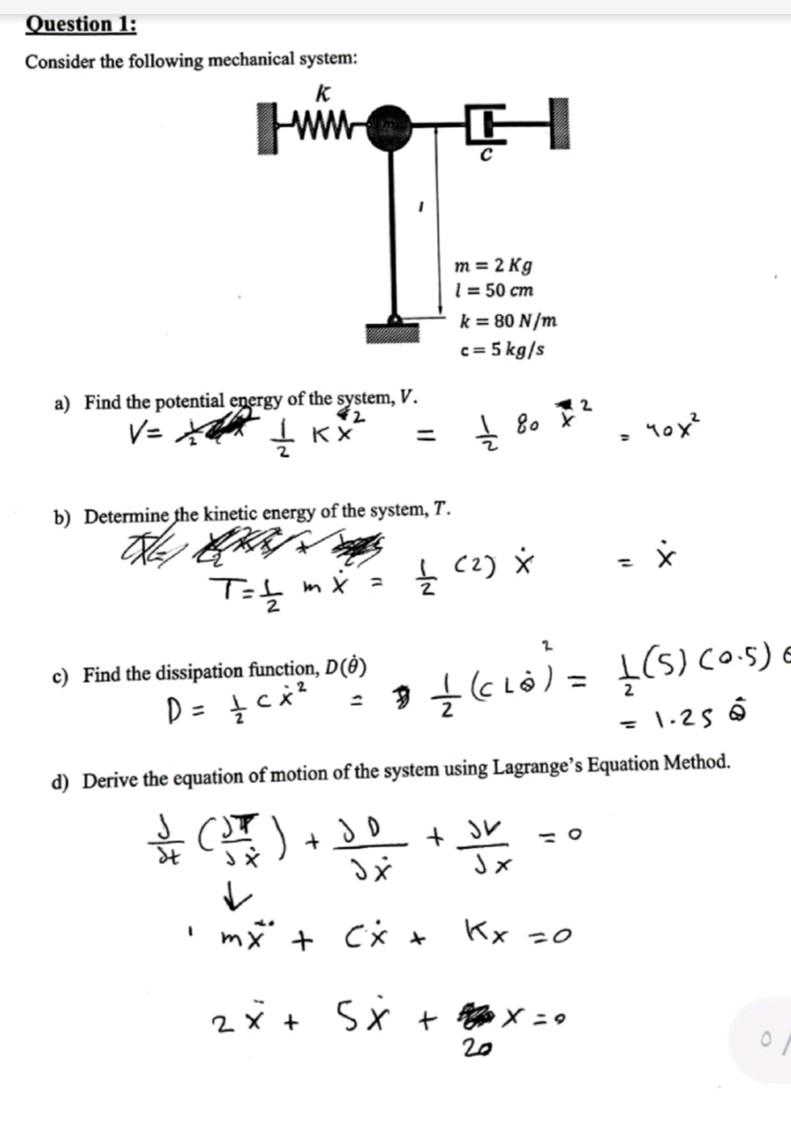 Solved Consider The Following Mechanical System: B) | Chegg.com