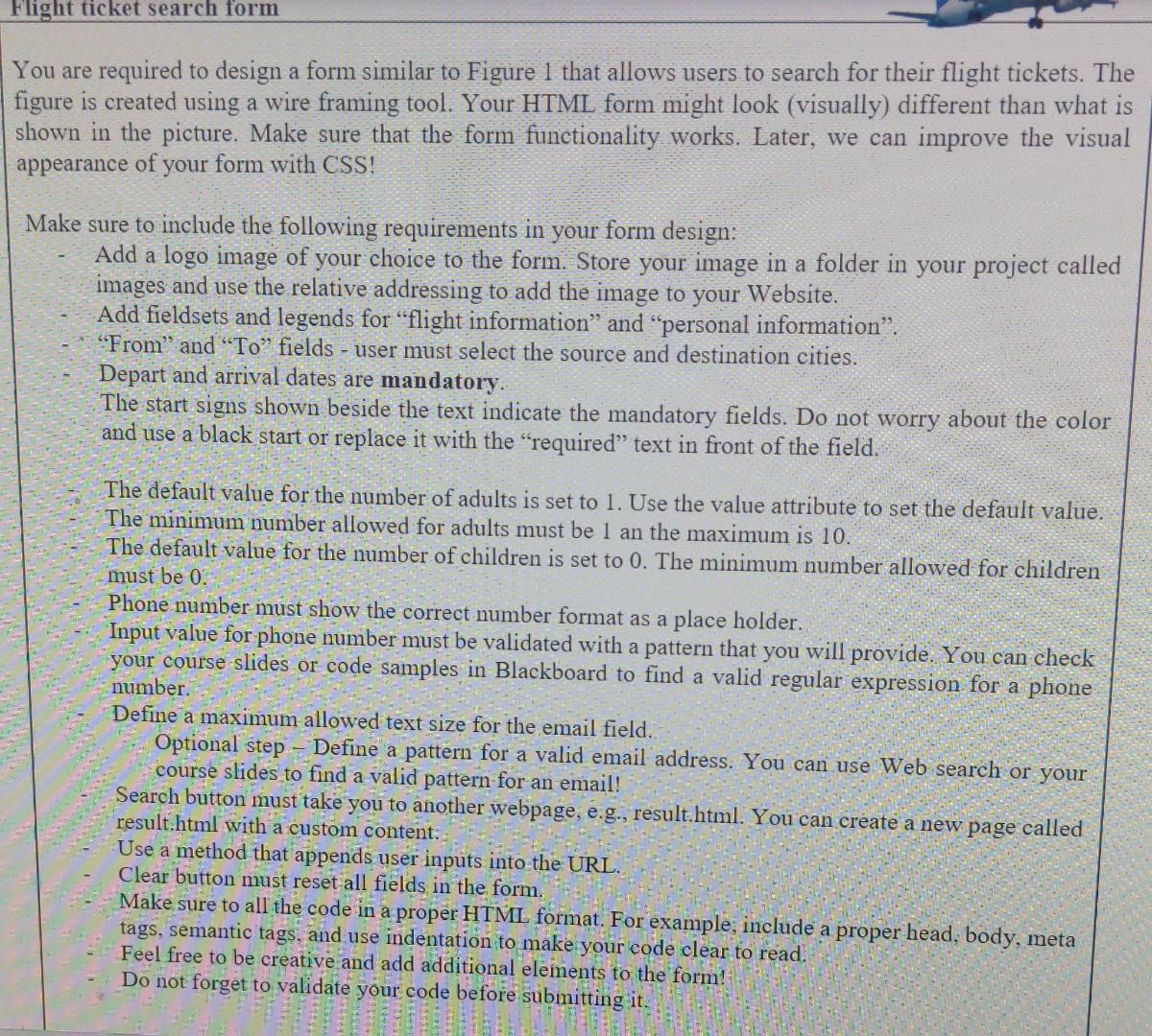 Solved Flight ticket search form You are required to design | Chegg.com