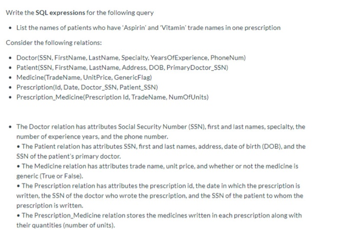 Solved Write the SQL expressions for the following query • | Chegg.com