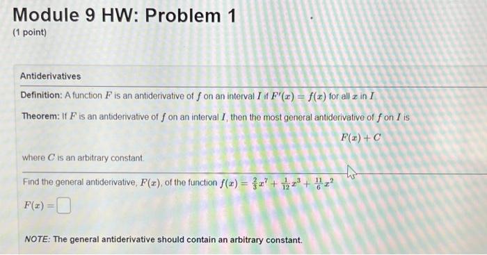 Solved Module 9 HW: Problem 1 (1 Point) Antiderivatives | Chegg.com