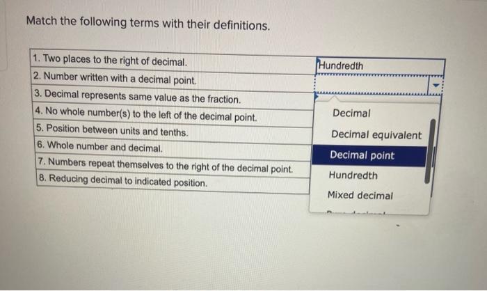 Solved Match The Following Terms With Their | Chegg.com