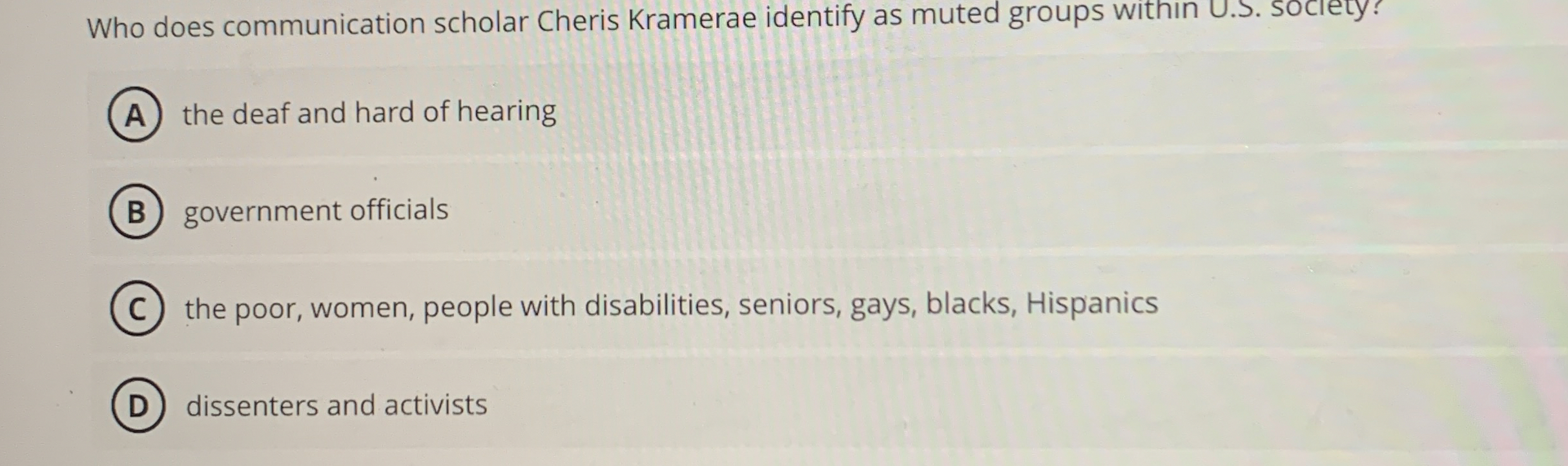 Solved Who does communication scholar Cheris Kramerae