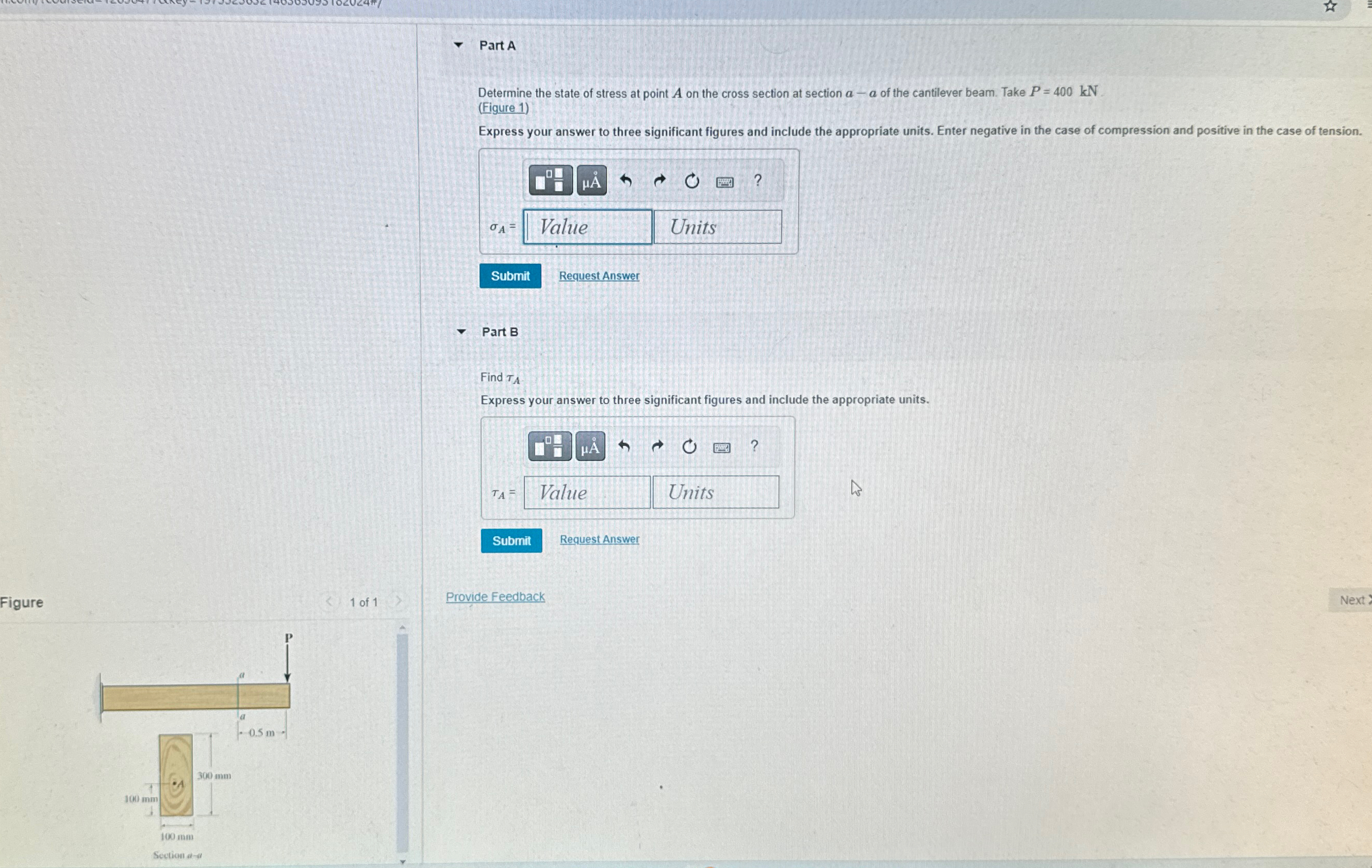 Solved Part ADetermine the state of stress at point A ﻿on | Chegg.com
