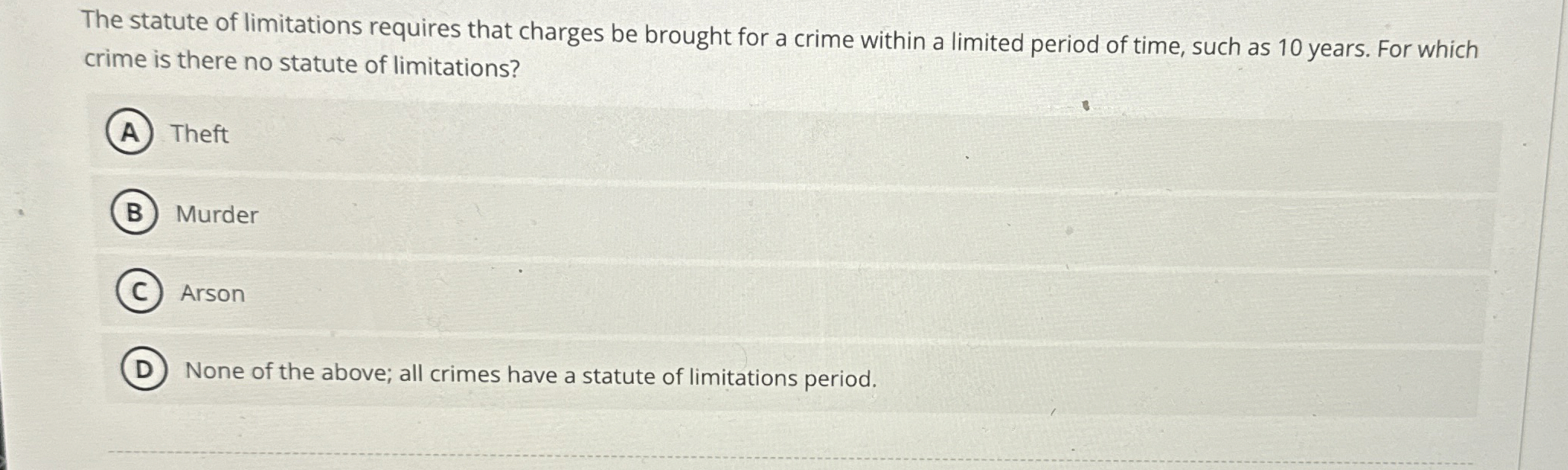 Solved The statute of limitations requires that charges be