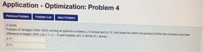Solved Application - Optimization: Problem 3 Previous | Chegg.com