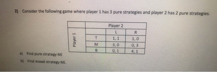 Solved 2) Consider the following game where player 1 has 3 | Chegg.com