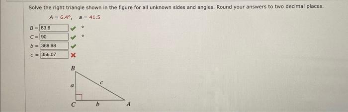 Solved Solve the right triangle shown in the figure for all | Chegg.com