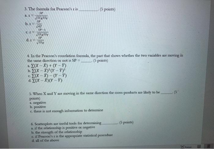 Solved (5 points) 3. The formula for Pearson's ris sp 2.1 | Chegg.com