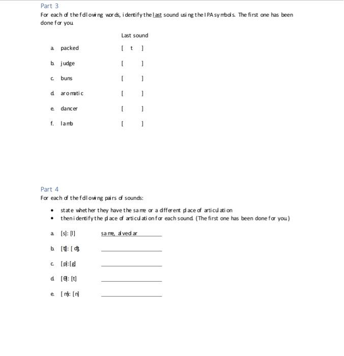 Solved Part 2 For each of the fdlow ng words, identify the | Chegg.com