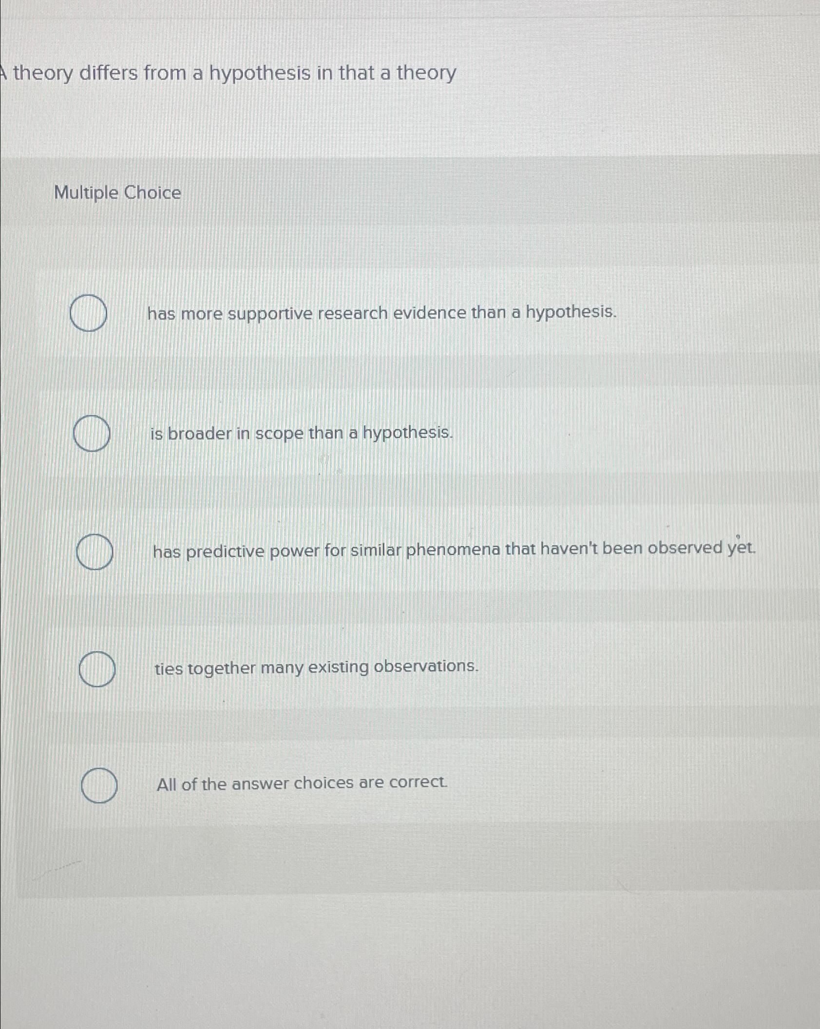 Solved theory differs from a hypothesis in that a | Chegg.com