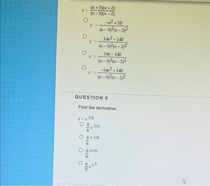 \[ \begin{array}{l} y=\frac{(x+5)(x+2)}{(x-5)(x-2)} \\ y^{\prime}=\frac{-x^{2}+20}{(x-5)^{2}(x-2)^{2}} \\ y^{\prime}=\frac{14