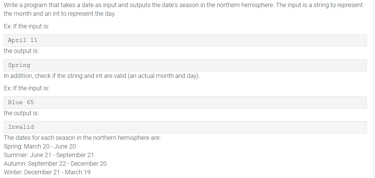 Solved Write a program that takes a date as input and | Chegg.com