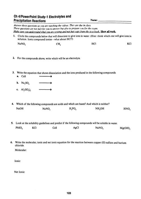 Solved Ch 4/PowerPoint Study-1 Electrolytes and | Chegg.com