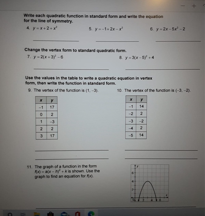 Write Each Quadratic Function In Standard Form And Chegg Com