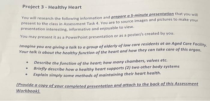 Solved Project 3 - Healthy Heart You will research the | Chegg.com